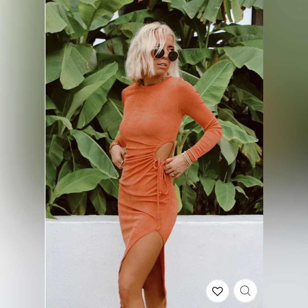 12th Tribe Orange Cutout Midi Dress
